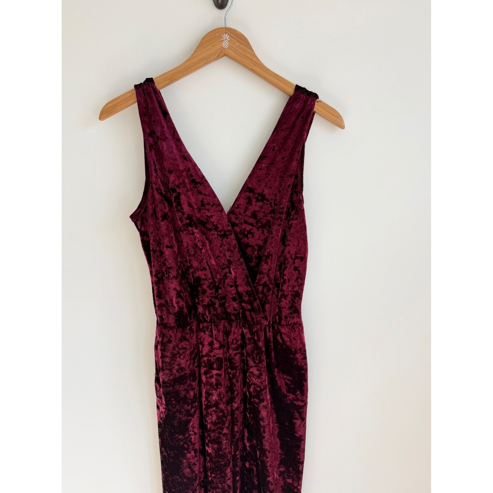 Women's Burgundy Crushed Velvet Wide Leg Jumpsuit Medium Whimsigoth - Picture 4 of 12